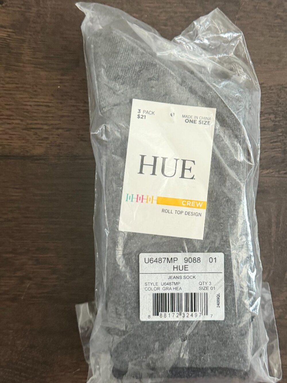 HUE Jean Socks 3-Pack Graphite Heather One Size
